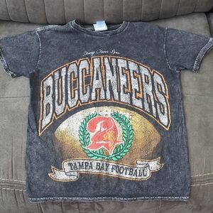 Vintage Black Wash Buccaneers Graphic Tee with Red & Green Crest